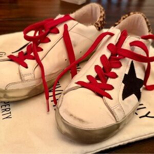 Golden Goose White and Red Sneakers
